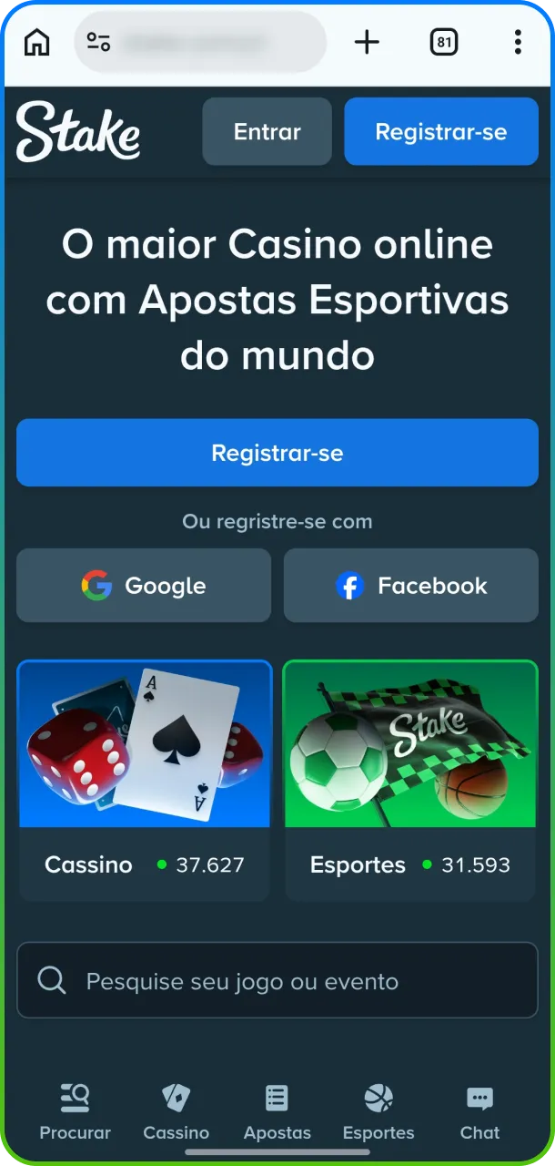 Para começar a instalação, abra a plataforma no navegador do seu smartphone.