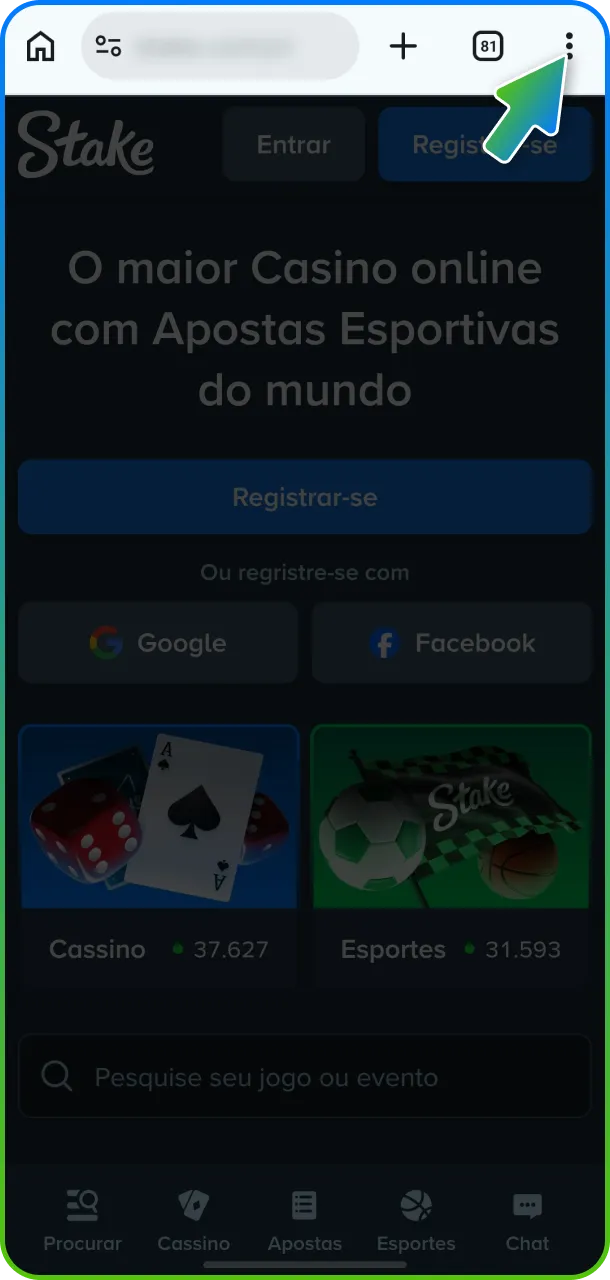 Acesse as configurações e use as opções do menu do navegador para instalar.