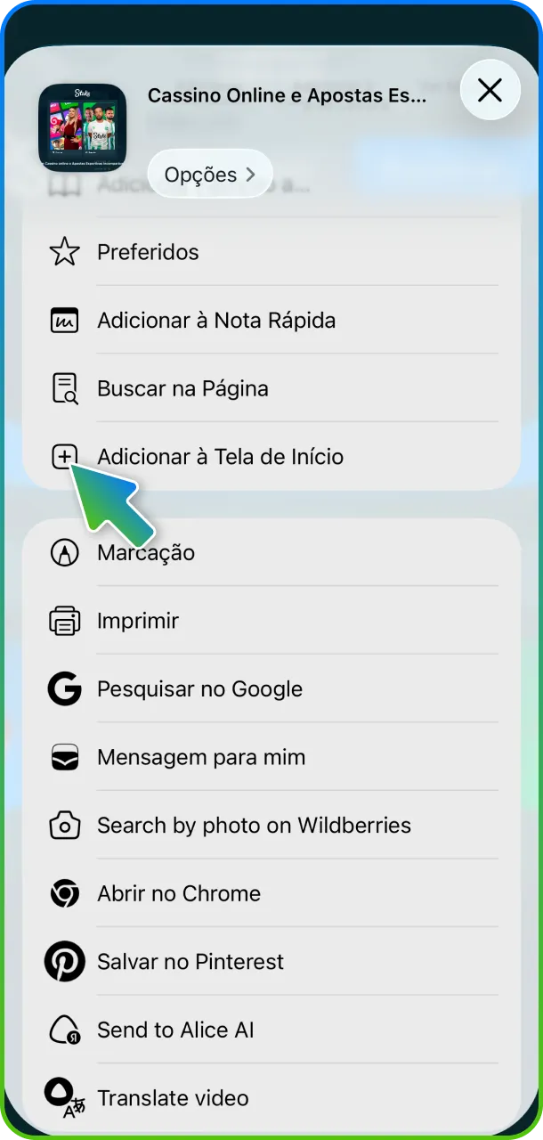 Selecione a função e adicione um atalho ao dispositivo para fixar a Stake.