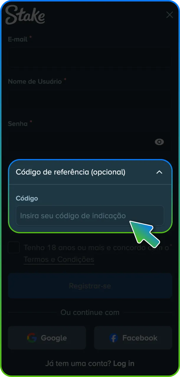Aproveite bônus exclusivos e insira um código de indicação, se disponível, na Stake.