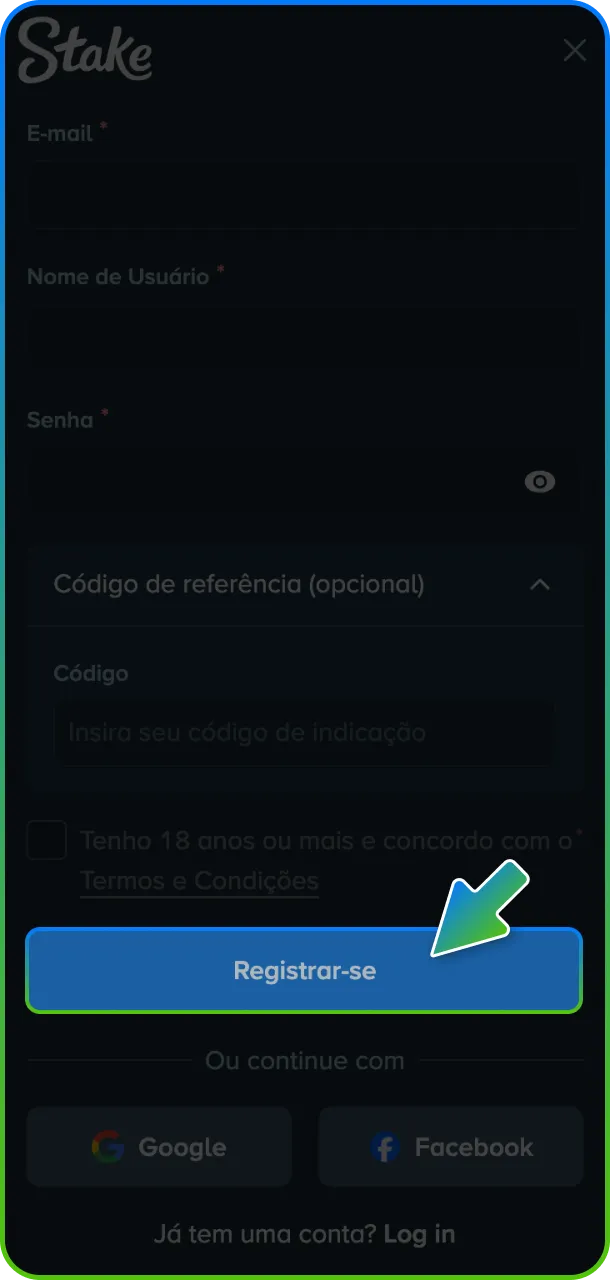 Finalize o processo e conclua o registro para começar a apostar na Stake.